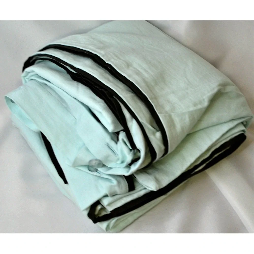 West Elm linen cotton blend‎ ice blue slate grey trim full/queen duvet cover